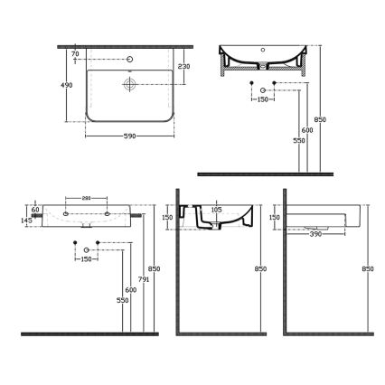 Isvea - SOTT AQUA Semi-Recessed Washbasin 59 x 49 cm, Ceramic/White