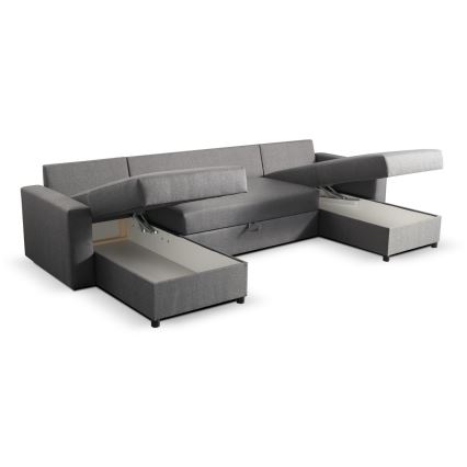 JANISE U-shaped sofa bed with storage, grey