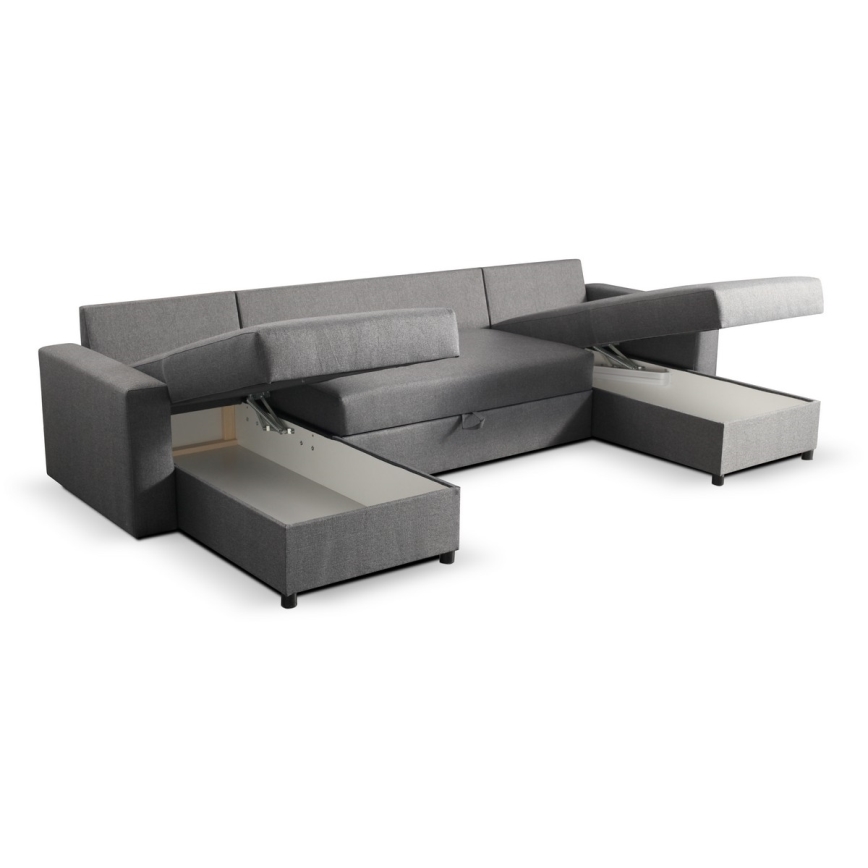 JANISE U-shaped sofa bed with storage, grey