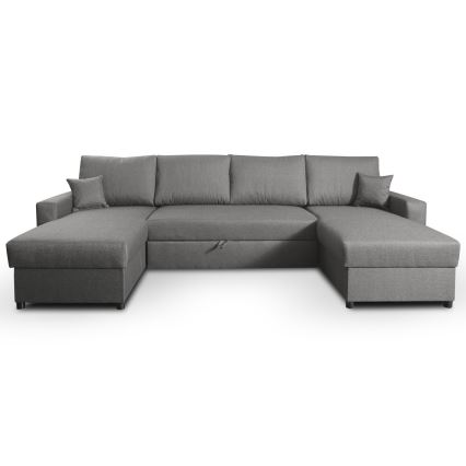 JANISE U-shaped sofa bed with storage, grey
