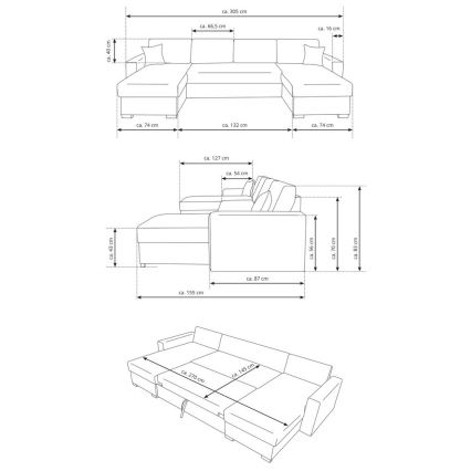 JANISE U-shaped sofa bed with storage, grey
