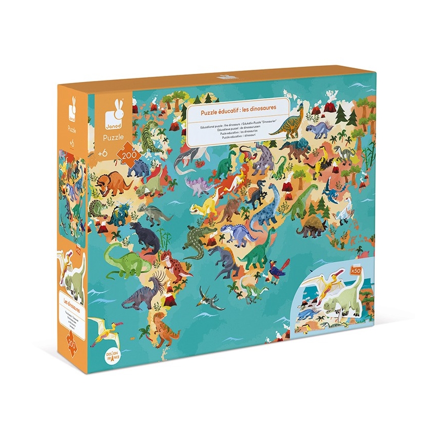 Janod - Children's educational puzzle 200 pcs dinosaurs