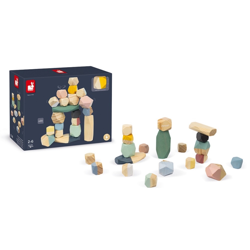 Janod - Wooden blocks SWEET COCOON 20 pcs stones
