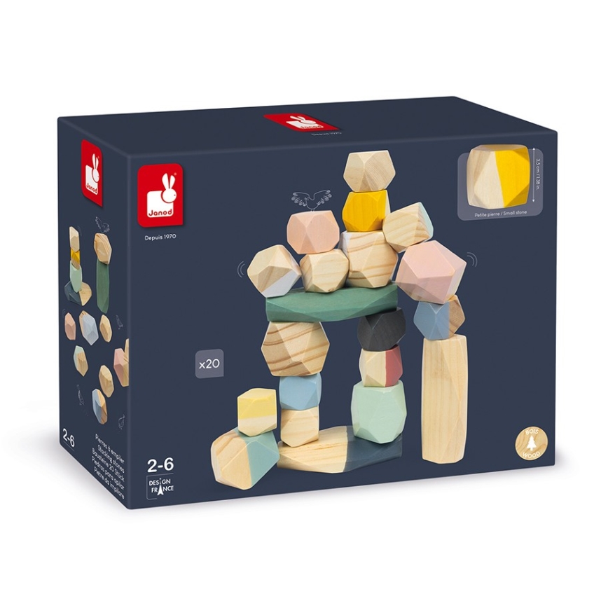 Janod - Wooden blocks SWEET COCOON 20 pcs stones