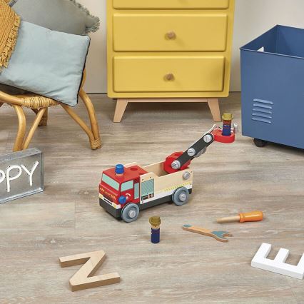 Janod - Wooden building set BRICOKIDS fire truck