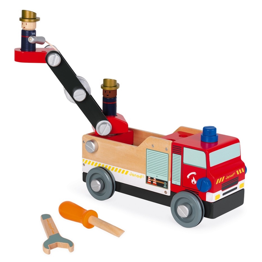 Janod - Wooden building set BRICOKIDS fire truck