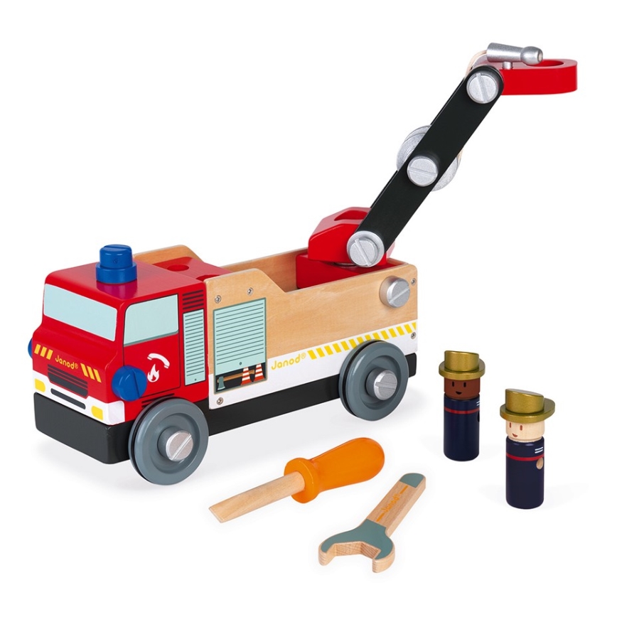 Janod - Wooden building set BRICOKIDS fire truck