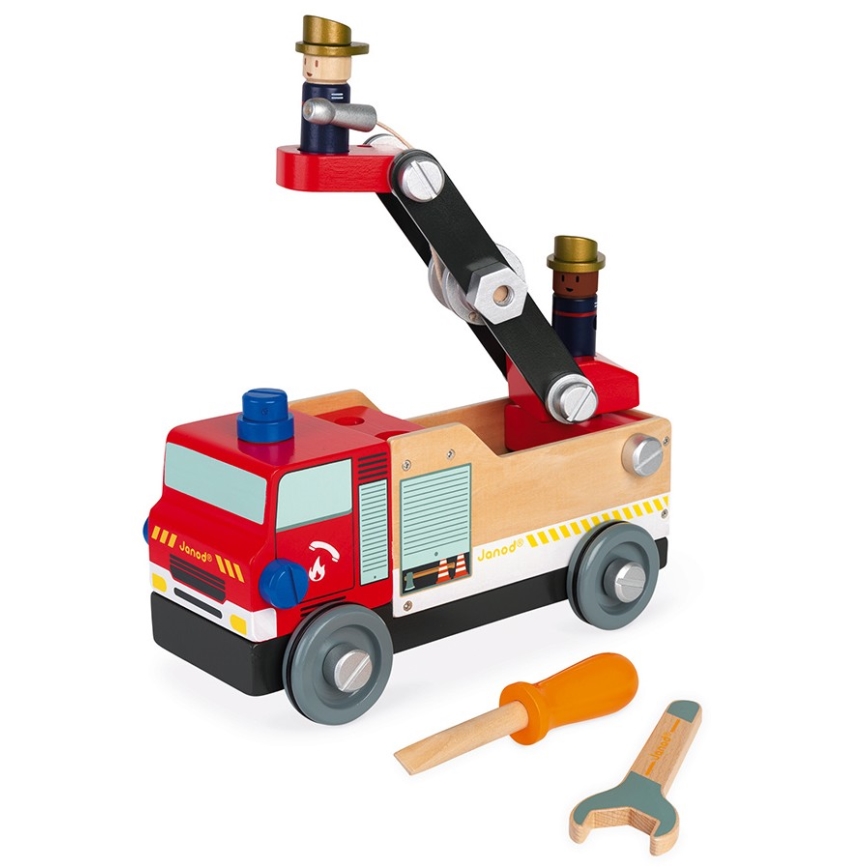 Janod - Wooden building set BRICOKIDS fire truck