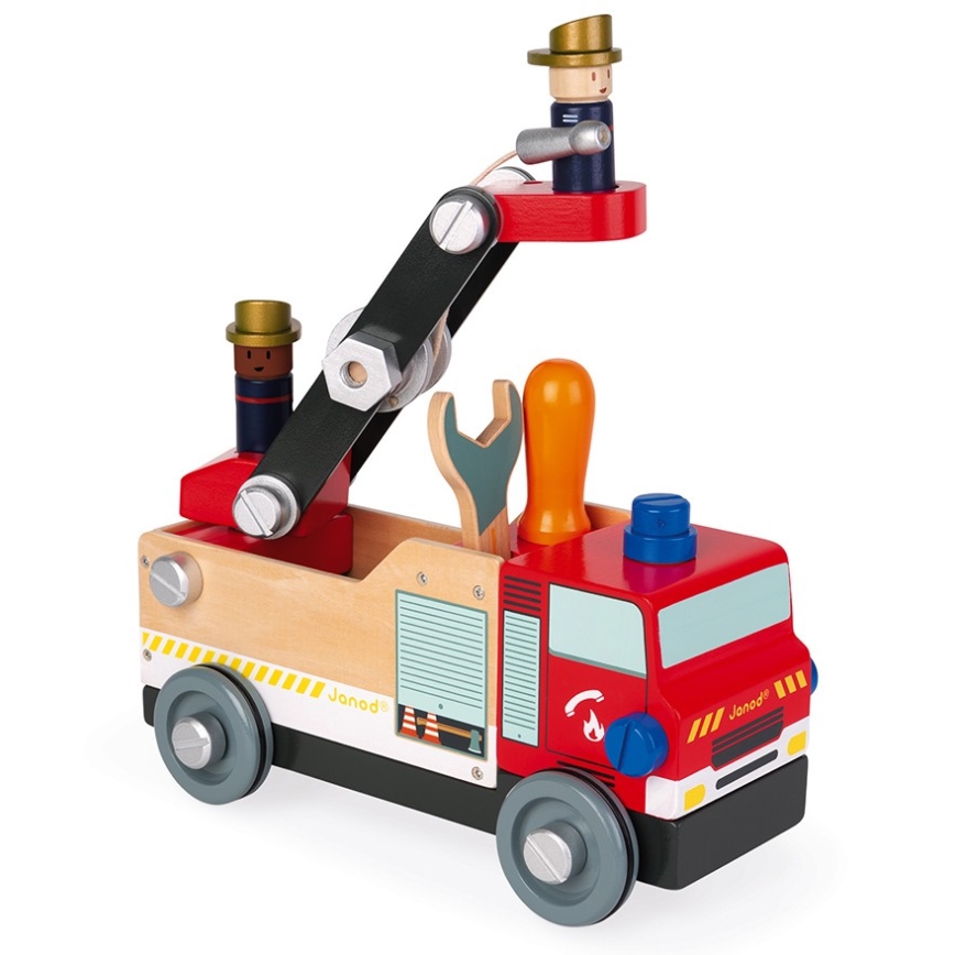 Janod - Wooden building set BRICOKIDS fire truck