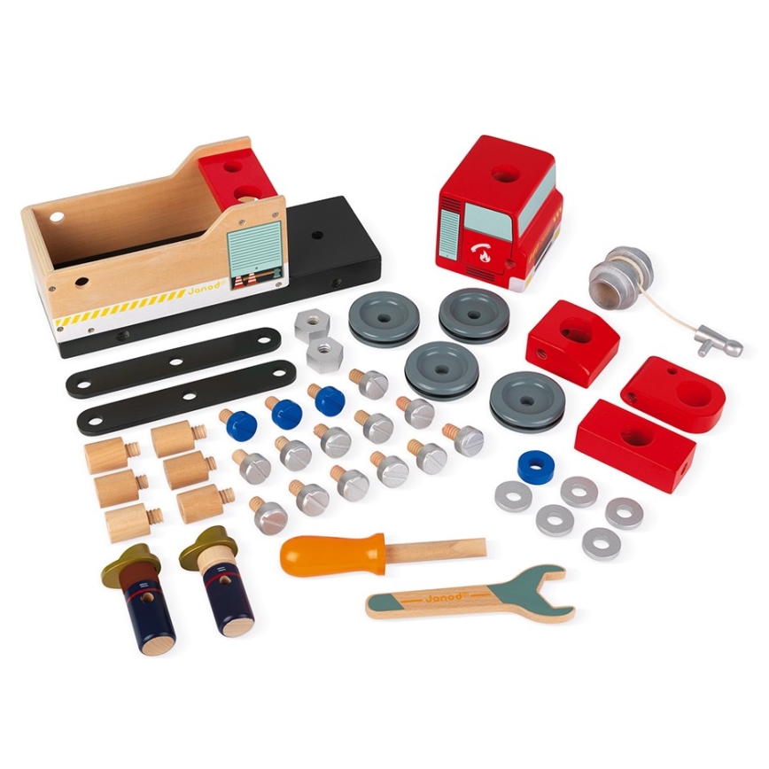 Janod - Wooden building set BRICOKIDS fire truck