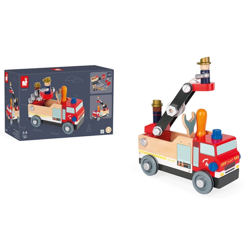 Janod - Wooden building set BRICOKIDS fire truck
