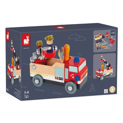 Janod - Wooden building set BRICOKIDS fire truck