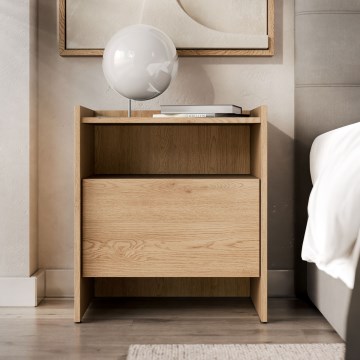 JAPANDI Bedside Table 60×53 cm, Cremona Oak