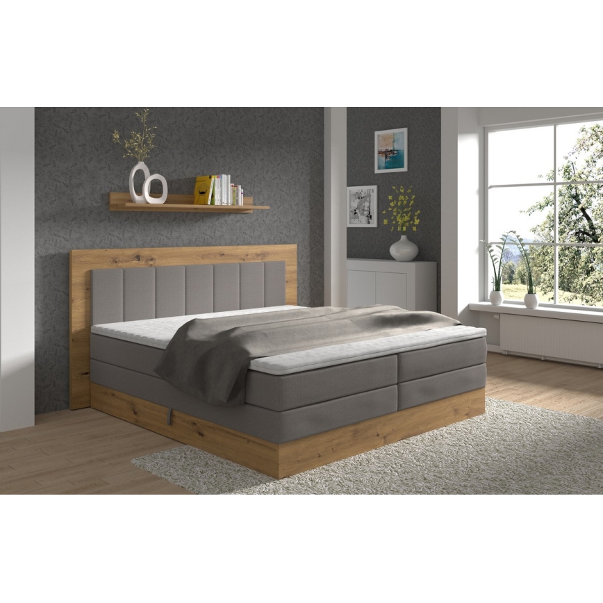 JASMINE boxspring bed with mattresses and topper with storage 180x200 cm grey