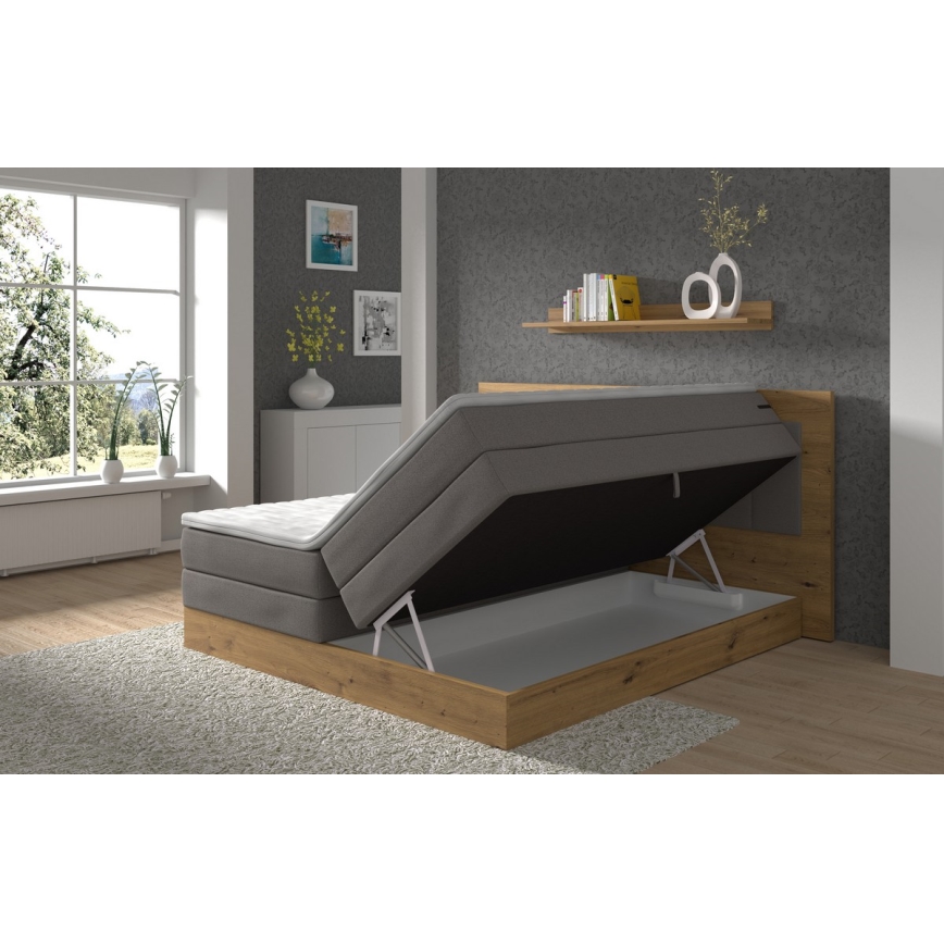 JASMINE boxspring bed with mattresses and topper with storage 180x200 cm grey