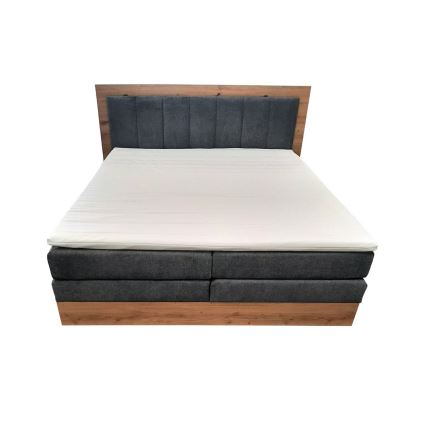 JASMINE boxspring bed with mattresses and topper with storage 180x200 cm grey