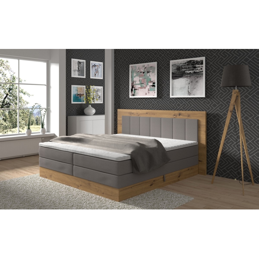 JASMINE boxspring bed with mattresses and topper with storage 180x200 cm grey