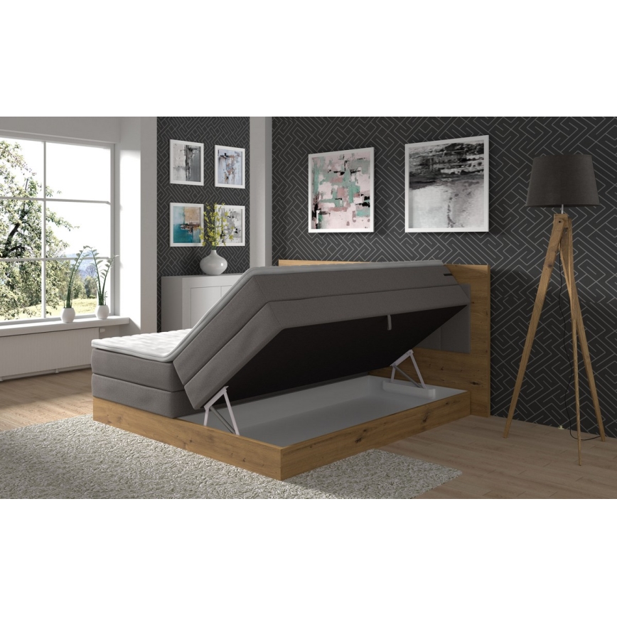 JASMINE boxspring bed with mattresses and topper with storage 180x200 cm grey
