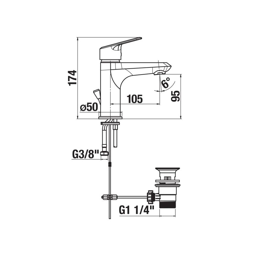 JIKA H3112E10041111 - Basin tap + waste without overflow TALAS 17,4 cm shiny chrome