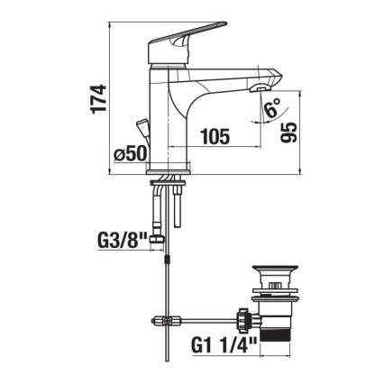JIKA H3112E10041171 - Basin tap + waste without overflow TALAS 17,4 cm shiny chrome