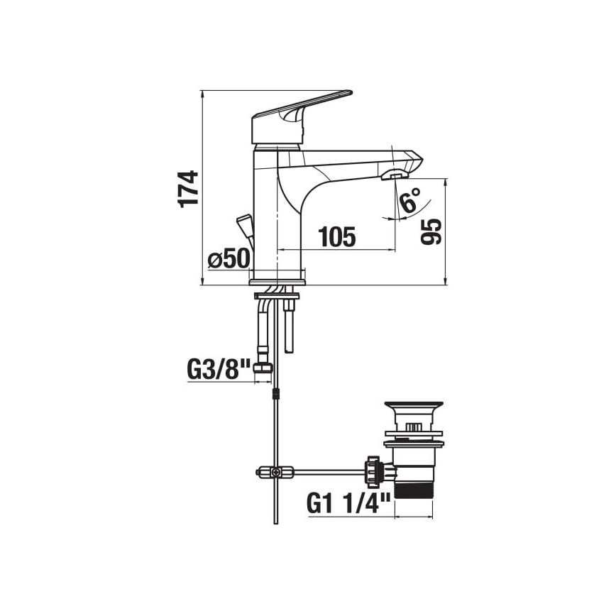 JIKA H3112E10041171 - Basin tap + waste without overflow TALAS 17,4 cm shiny chrome