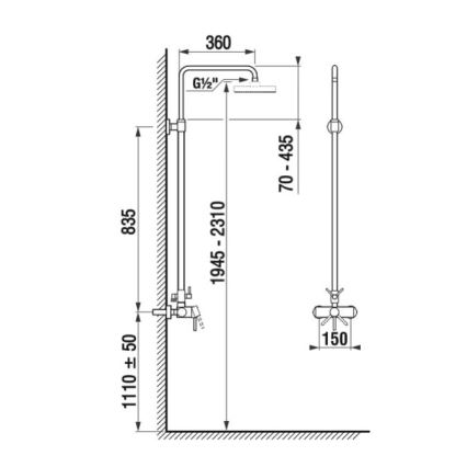 JIKA H3352770040001 - Shower set with tap LYRA shiny chrome