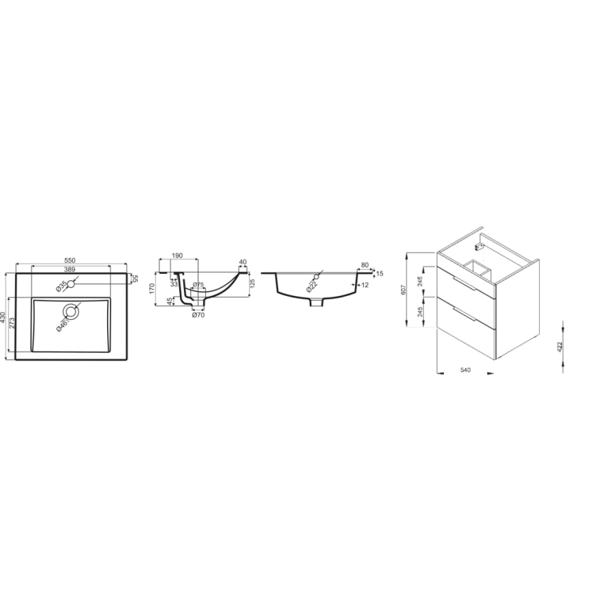 JIKA H4536111763001 - Bathroom cabinet with a basin CUBE 60,7x55 cm white