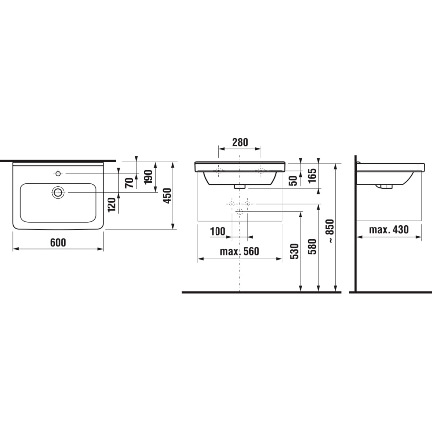 JIKA H8104230001041 - Wall-hung basin CUBITO 60x45 cm ceramics/white