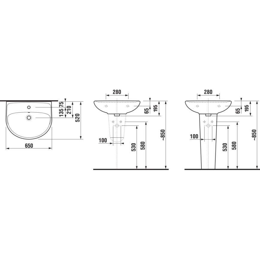 JIKA H8143840001041 - Wall-hung basin LYRA 65x52 cm ceramics/white