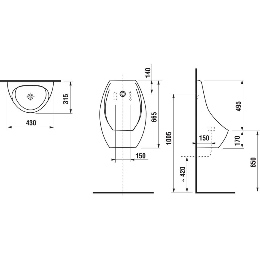 JIKA H8411010004871 - Urinal with sensor DOMINO 24V rear inlet, rear waste ceramics/white