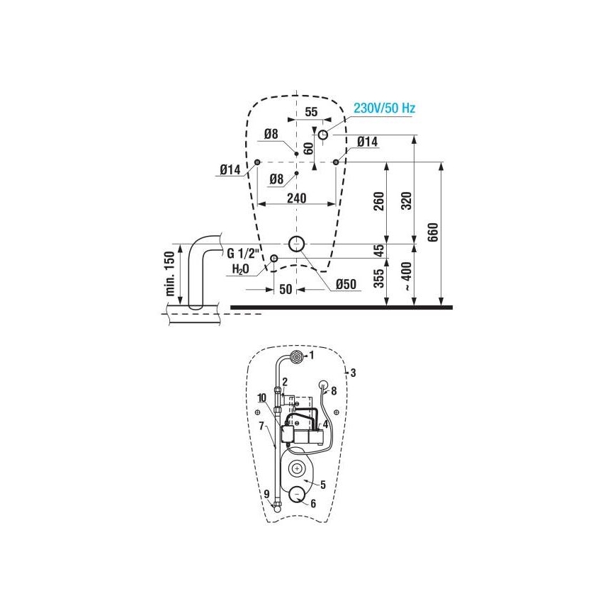 JIKA H8430700000001 - GOLEM Urinal with internal water inlet and rear waste outlet, ceramic/white