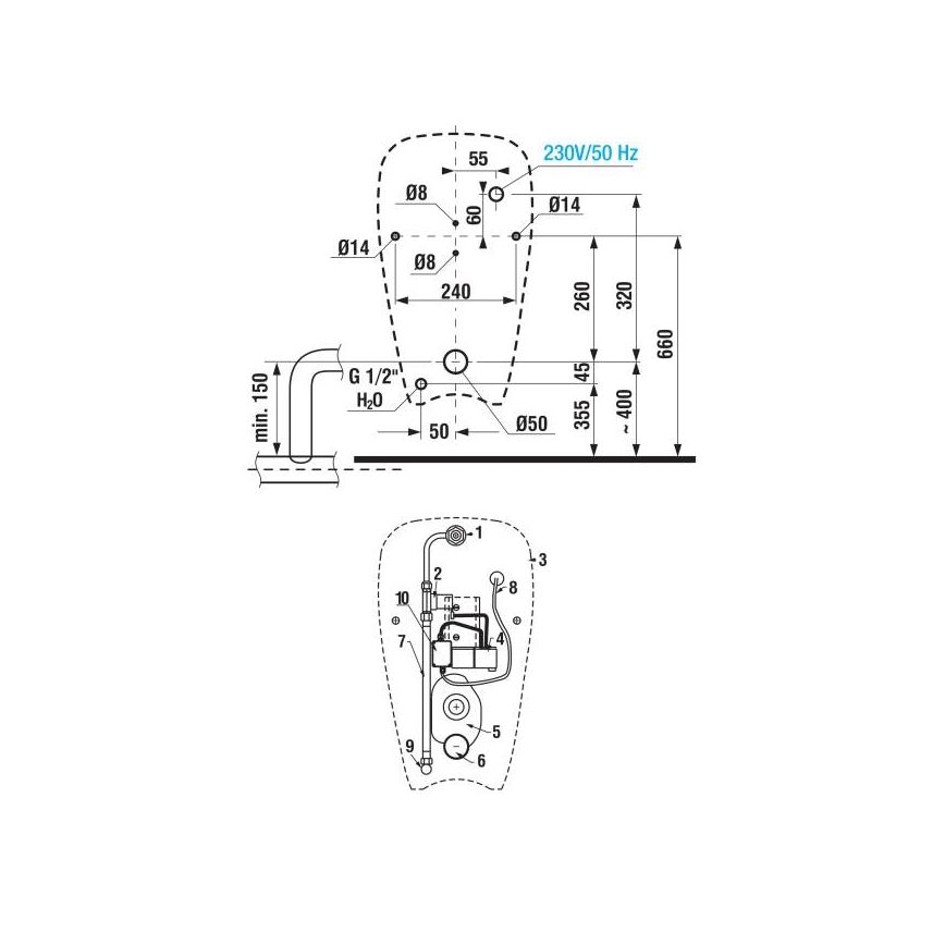 JIKA H8430700004901 - Urinal with sensor GOLEM 230V internal inlet, rear waste ceramics/white