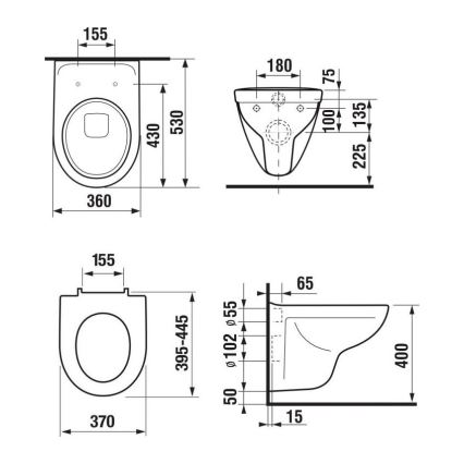 JIKA H8663800000001 - LYRA wall-hung toilet, ceramic/white + LYRA SoftClose toilet seat, duroplast/white