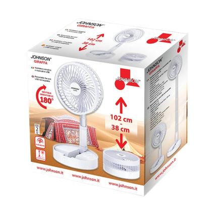 JOHNSON - GIRAFFA Rechargeable Desk Fan 5W/3.7V 1200 mAh Ø20 cm White