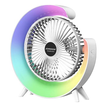 JOHNSON - LED RGB Rechargeable Desktop Fan MULTICOLOR LED/5W/3.7V 1200 mAh Ø 14 cm White