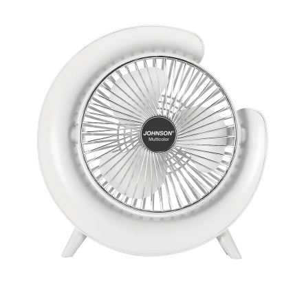JOHNSON - LED RGB Rechargeable Desktop Fan MULTICOLOR LED/5W/3.7V 1200 mAh Ø 14 cm White
