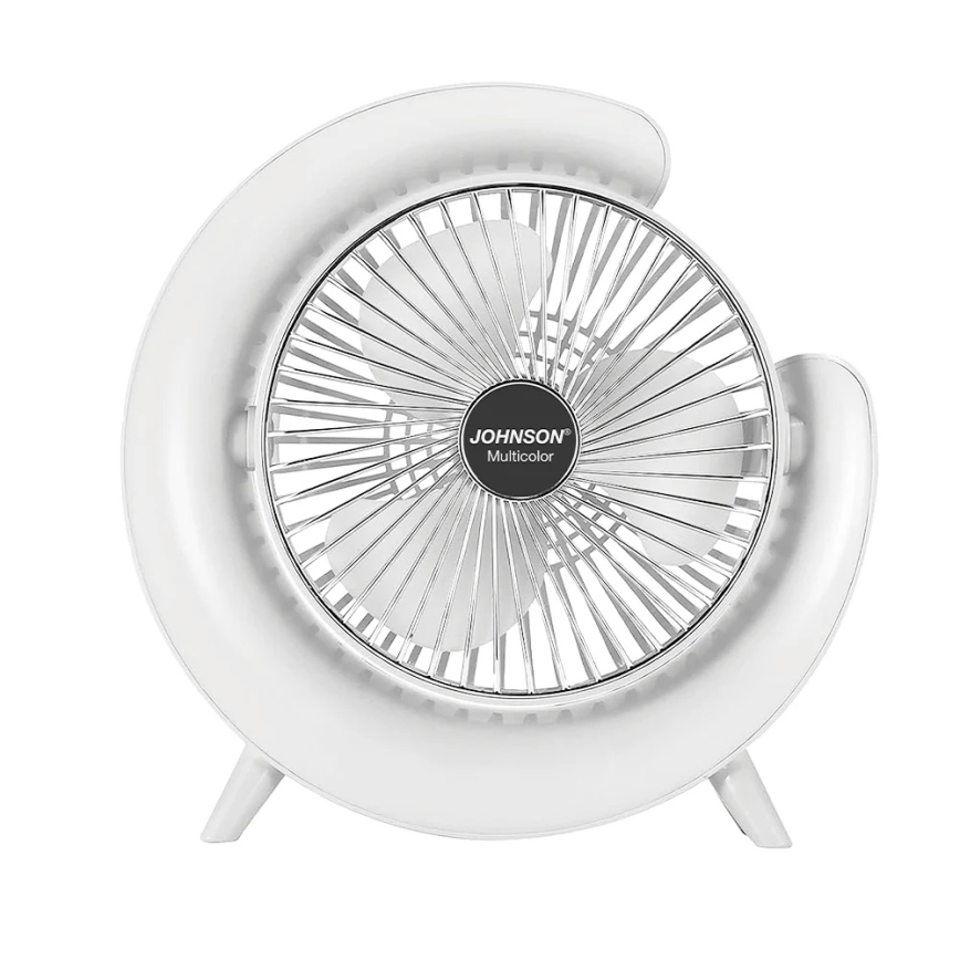 JOHNSON - LED RGB Rechargeable Desktop Fan MULTICOLOR LED/5W/3.7V 1200 mAh Ø 14 cm White