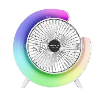 JOHNSON - LED RGB Rechargeable Desktop Fan MULTICOLOR LED/5W/3.7V 1200 mAh Ø 14 cm White