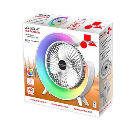 JOHNSON - LED RGB Rechargeable Desktop Fan MULTICOLOR LED/5W/3.7V 1200 mAh Ø 14 cm White