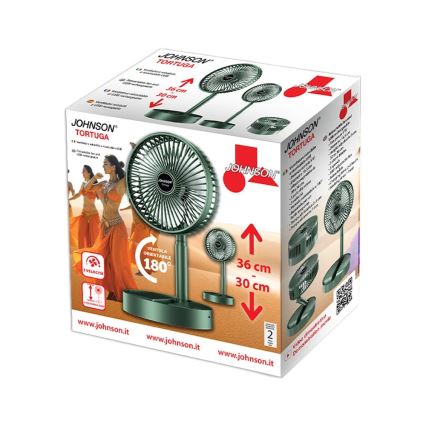JOHNSON - Rechargeable desk fan TORTUGA 5W/3.7V, 1200 mAh, diameter 16.5 cm, green