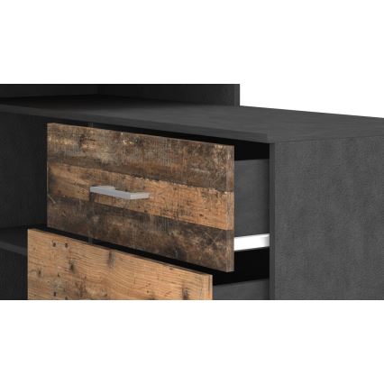 JULES 120 x 120 cm Corner Desk with Drawers — Reversible Left/Right Configuration, Brown/Black