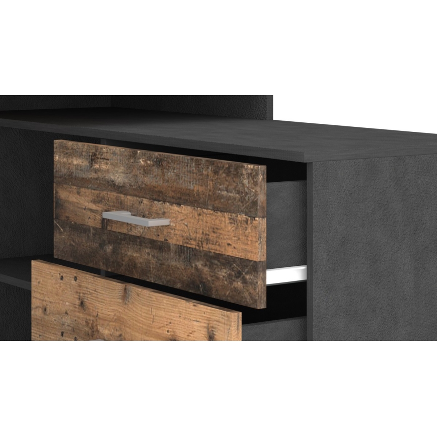 JULES 120 x 120 cm Corner Desk with Drawers — Reversible Left/Right Configuration, Brown/Black