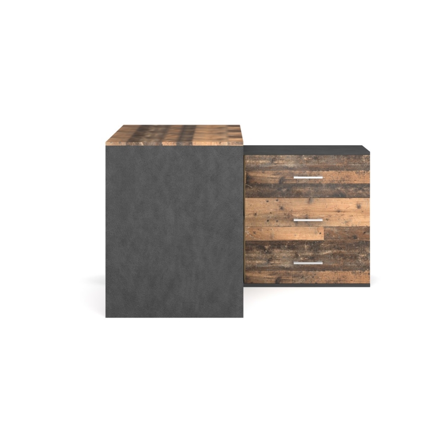 JULES 120 x 120 cm Corner Desk with Drawers — Reversible Left/Right Configuration, Brown/Black