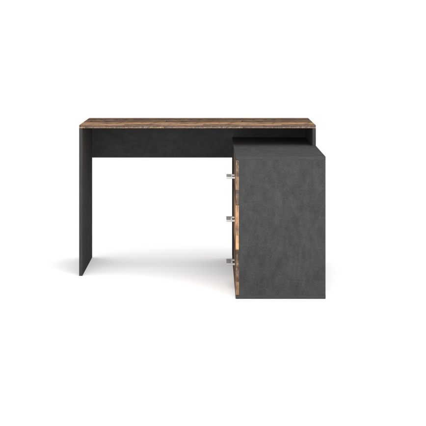 JULES 120 x 120 cm Corner Desk with Drawers — Reversible Left/Right Configuration, Brown/Black