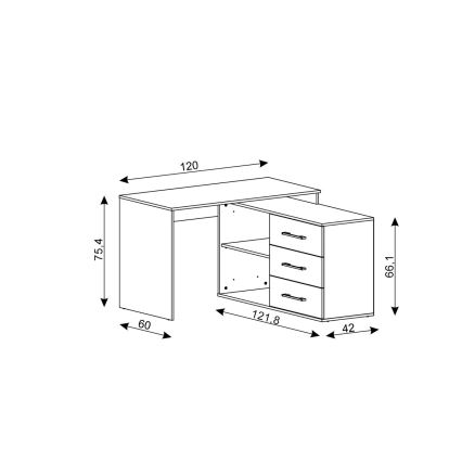 JULES 120 x 120 cm Corner Desk with Drawers — Reversible Left/Right Configuration, Brown/Black