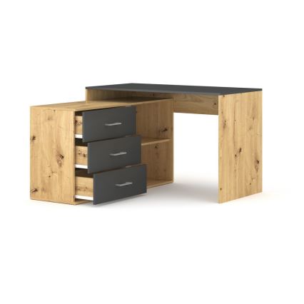 JULES Writing Desk with Drawers and Reversible Corner (L/R) — Artisan Oak/Anthracite