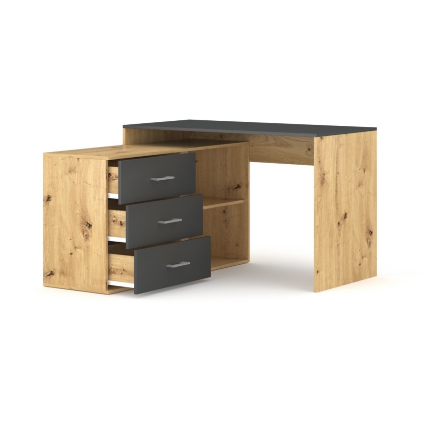 JULES Writing Desk with Drawers and Reversible Corner (L/R) — Artisan Oak/Anthracite