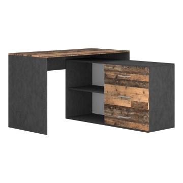JULES Writing Desk with Drawers and Reversible Corner (Left/Right) brown/black