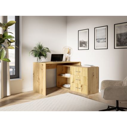 JULES writing desk with drawers and reversible left/right corner, artisan oak