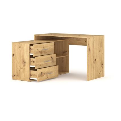 JULES writing desk with drawers and reversible left/right corner, artisan oak